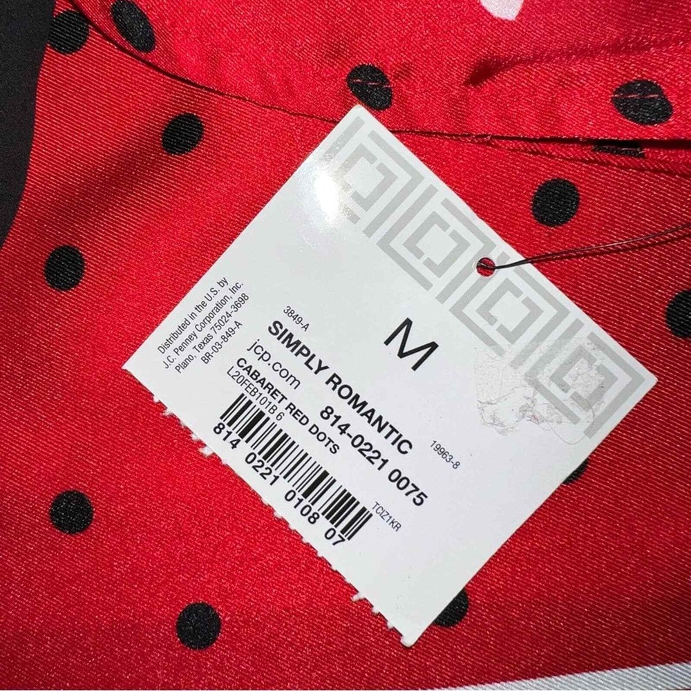 NWT Liz Claiborne Career Blouse Womens M Red Polka Dot Heart Boat Neck Tie Cuff - Picture 3 of 8